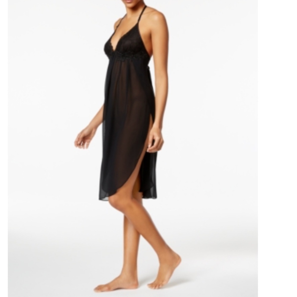 Linea Donatella Womens Juliet Lace MIDI Gown Large Black NWT